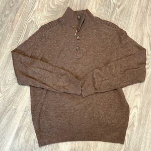 Banana Republic heathered brown quarter zip with buttons merino wool sweater